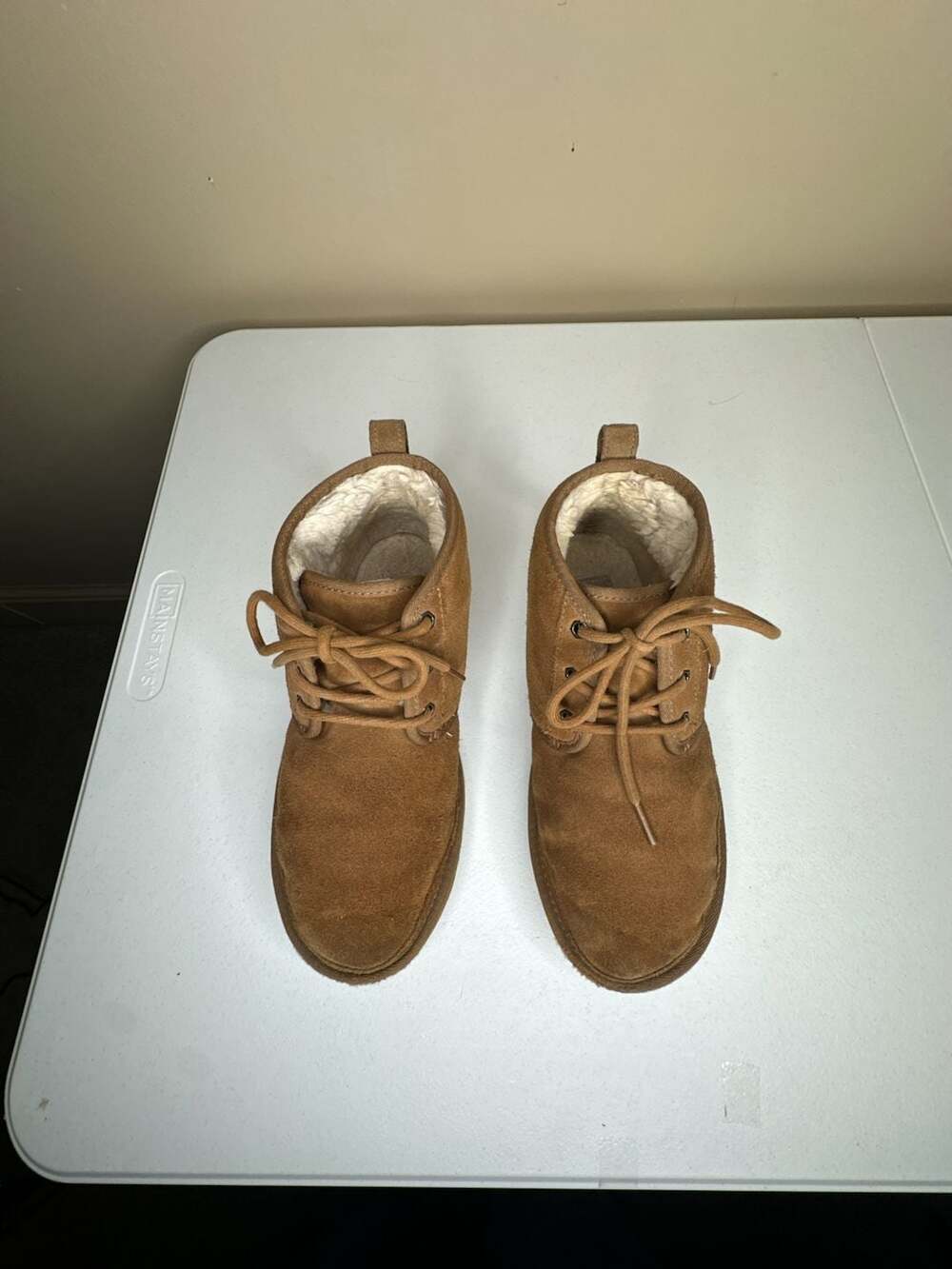 UGG Neumel Boots Size 8 Chestnut Suede Sherpa Lined Lace Up Ankle Boots